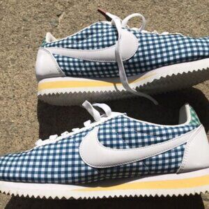 Nike Classic Cortez QS White Blue Gingham Sneakers Womens Size 8
